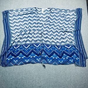 Chico's Tunic Top Women's O/S Blue/White Chevron Print Kimono Cinch Waist